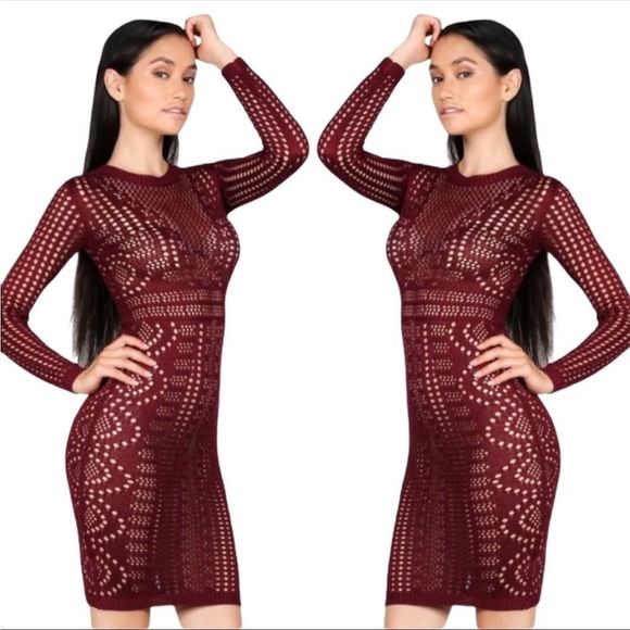 LONG SLEEVE OPEN KNIT SWEATER DRESS - Picture 1 of 5